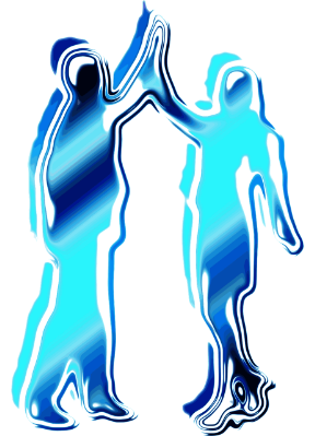 Dve stilizirani figuri v odtenkih modre barve brez ozadja.